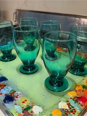 Handmade Teal Glass Tumblers - Set of 6